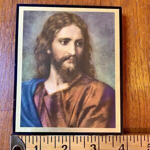 Vintage Jesus By Heinrich Hofmann 5" Wooden Plaque 1930’s Bit O’ Sunshine
